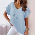 thumbnail image 2 of WREESH Womens Batwing Casual Loose Dolman T-Shirt Blouse Tops Print V-Neck Cotton and Linen Casual Sleeves Short Sleeved T-Shirt Blue, 2 of 6