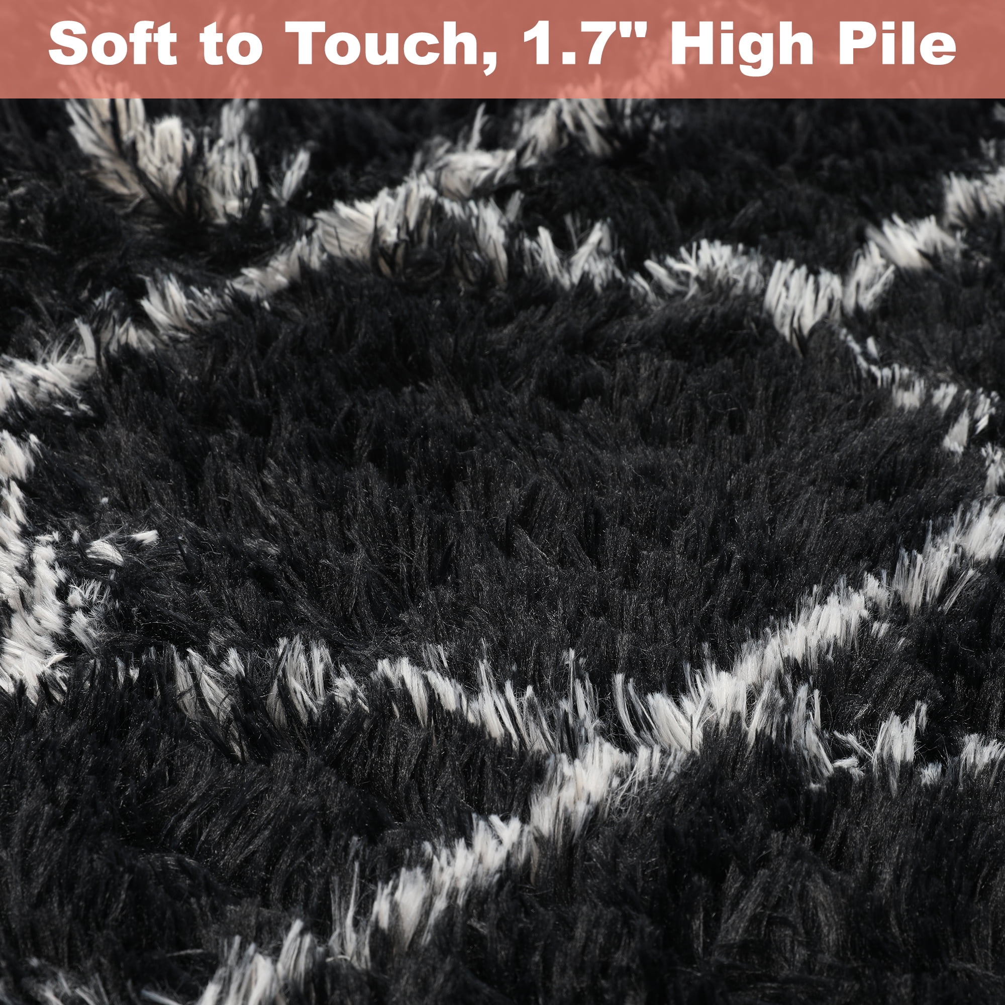 Nefoso Shag Geometric Area Rug, 5ft x 8ft Soft Fluffy Area Rugs for Living Room Bedroom Decor Carpet, Black & White