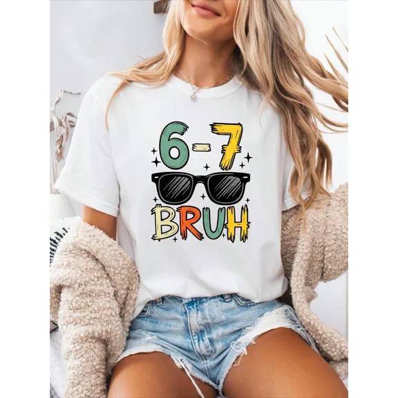 Meme PrintGraphic Spring_Summer Casual T-Shirt, Round Neck Short Sleeve Sport T-Shirt For Women