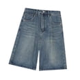 thumbnail image 2 of Pantalones cortos de mezclilla de mujeres Lady Lady Trendy Casual Mid Wisting para vacaciones en la fiesta de vacaciones de vacaciones Azul oscuro, 2 of 8