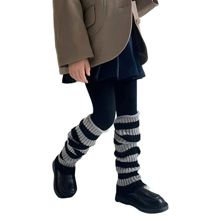 

xingqing Children s Girls Warm Socks Japanese Style Striped Knit Boots Student Socks For Girls Gray One Size