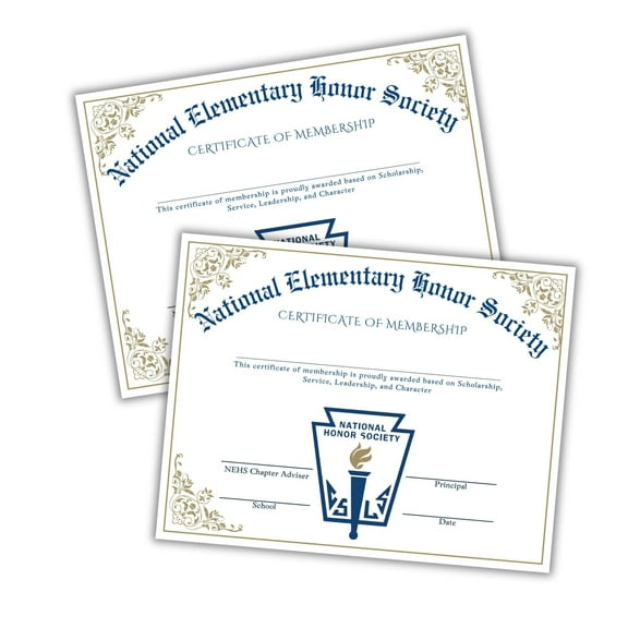 National Elementary Honor Society Certificate of Membership 50pk 8.5x11 Graduation Cords Induction School End of Year Awards High GPA