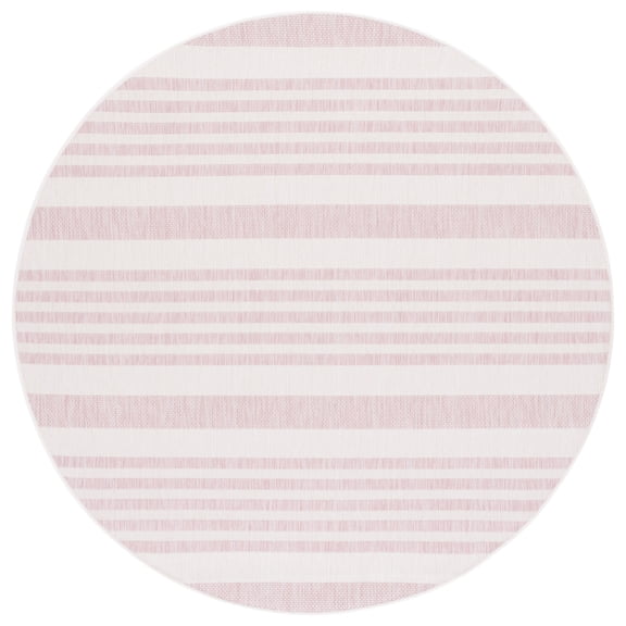 SAFAVIEH Courtyard Patrice Striped Indoor/Outdoor Area Rug, Ivory/Soft Pink, 6'7" x 6'7" Round