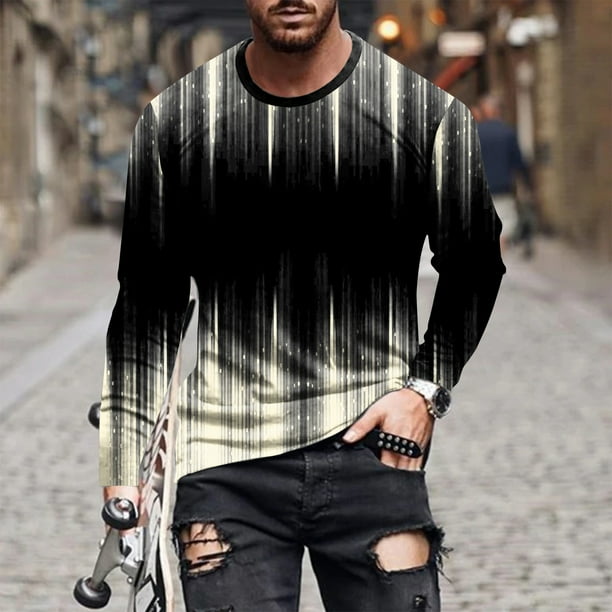 Blusas y camisas de manga larga con cuello redondo para hombre, blusa informal de manga larga con cuello redondo y estampado.