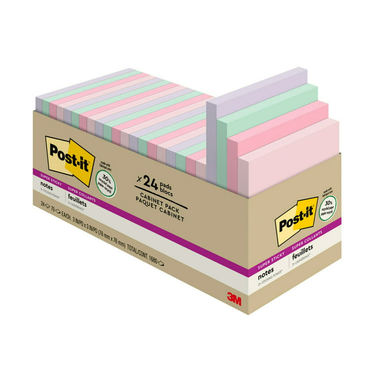 Post-it Super Sticky Notes, 3 x 3 Inches, Miami Colors, 24 Pads with 70  Sheets