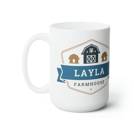 

Esthetic Clear | Layla Individually Personalized Farmhouse Coffee Mug | White Ceramic 15oz Coffee Cup