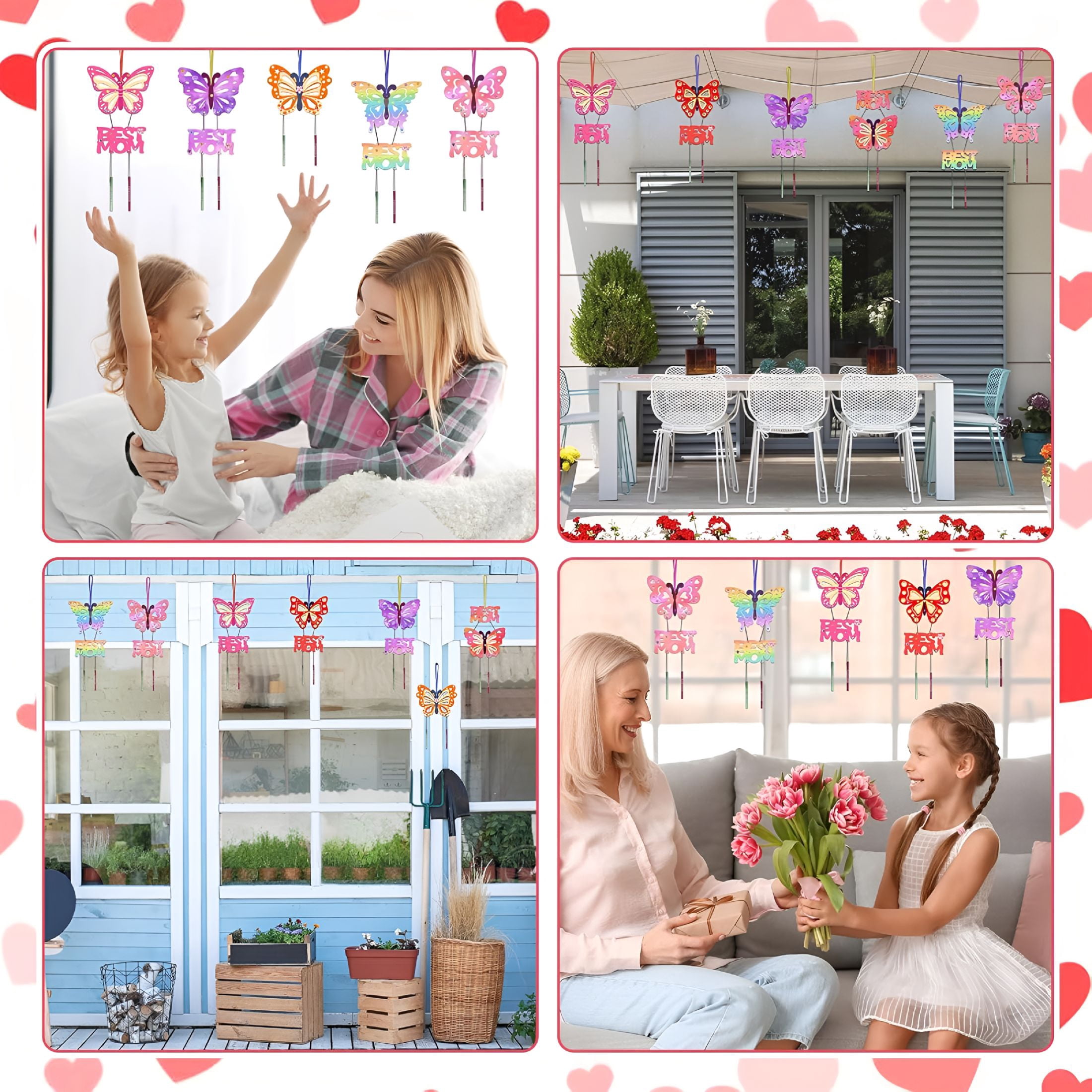 BESTSKY 12 Pack Butterfly Wind Chime Kit for Kids Make Your Own Mother’S Day Craft Kit Diy Coloring Wooden Art and Craft for Mom’S Birthday Decoration from Son Daughter