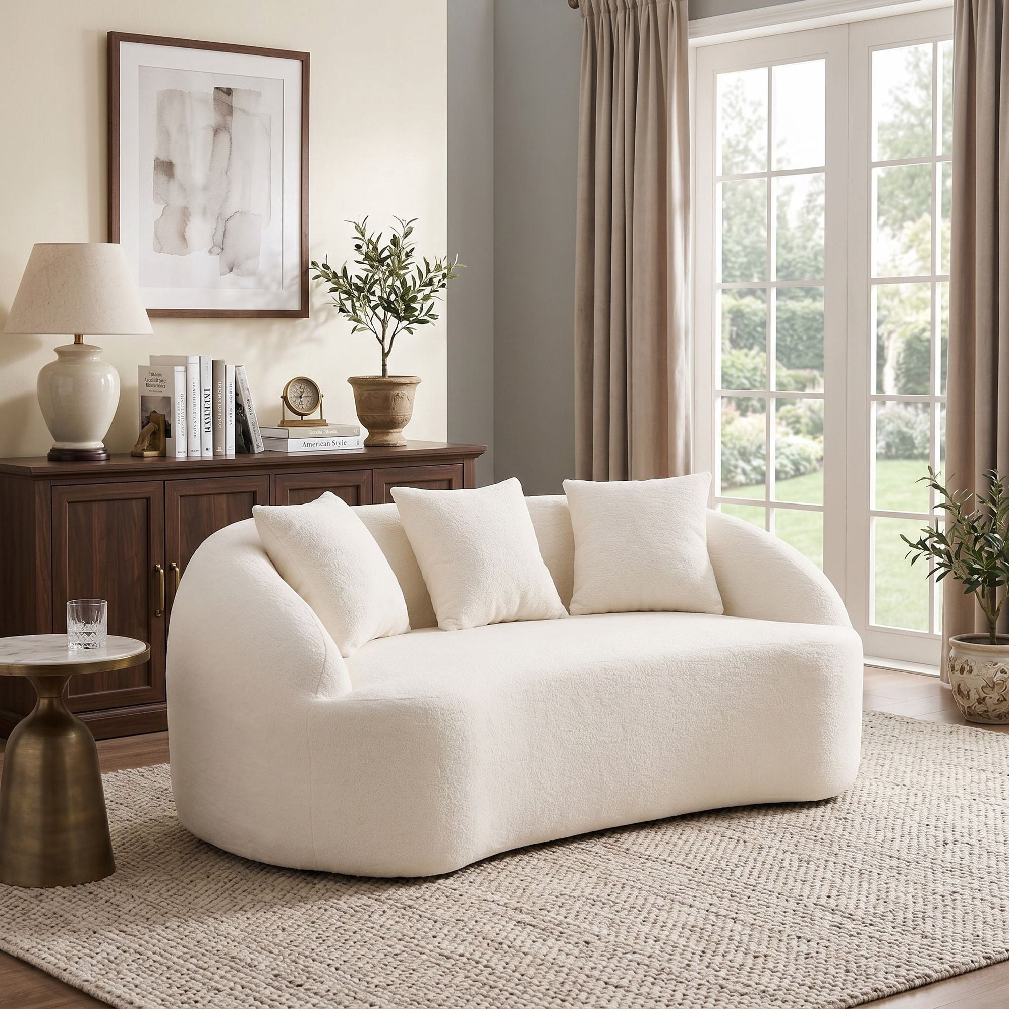 Sailvan Curved Modern Boneless 2-Seater Chenille Sofa Loveseat with 3 Pillows