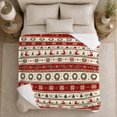 thumbnail image 5 of Red Christmas Stripes with Snowmen and Wreaths, Festive Nordic Style for Holiday Lovers, Winter Icon Rows and Christmas Gift, Soft Flannel Blanket for Family Room and Guest Room, Home Decor, 5 of 9
