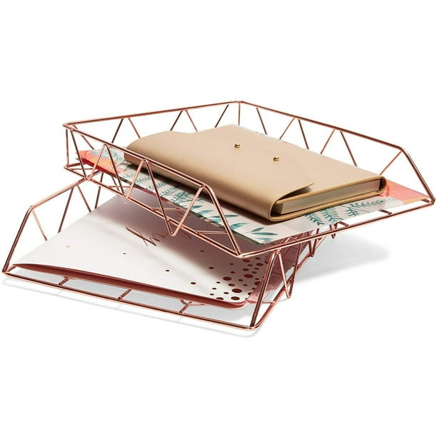 2 Pack Metal Rose Gold Desk Organizer, Paper, Letter, File and Document