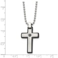 thumbnail image 5 of Chisel Stainless Steel Brushed and Polished Black IP-plated CZ Cross Pendant on a Ball Chain Necklace - 20", 5 of 8