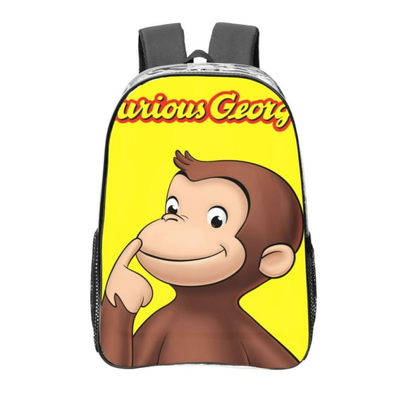 Curious George Clear Backpack 16 Inch Large Capacity PVC Transparent Laptop Bags for Adults, See Through Clear Bookbag for School Sports Work Travel College