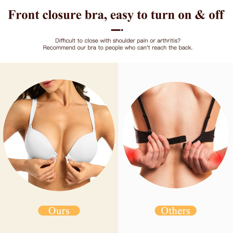 YANDW Front Closure Push Up Bra Strappy Thick Padded Cross Back Add 2 Cup  Plunge Seamless Underwire Bras White,32D 