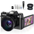thumbnail image 1 of Cámara digital 4K, cámaras de zoom digital 16X para fotografía con 2 baterías y tarjeta micro de 32 GB, cámara de video con flash WiFi macro lente y lente gran angular, videocámara enfoque automático, 1 of 5
