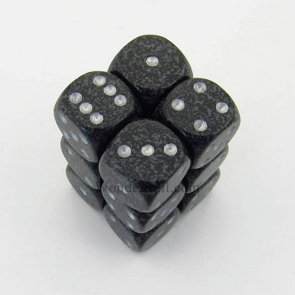 Ninja Speckled D6 Dice with Silver Pips 16mm (5/8in) Pack of 12 Dice Chessex