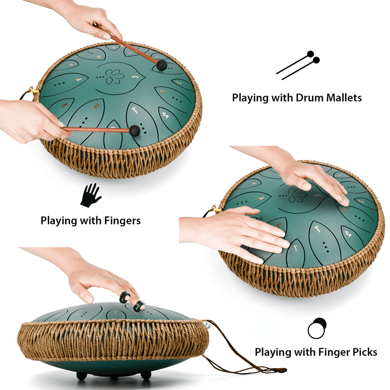 Lidguni Steel Tongue Drum 13-Inch, 15-Notes, C Major, Green photo 2