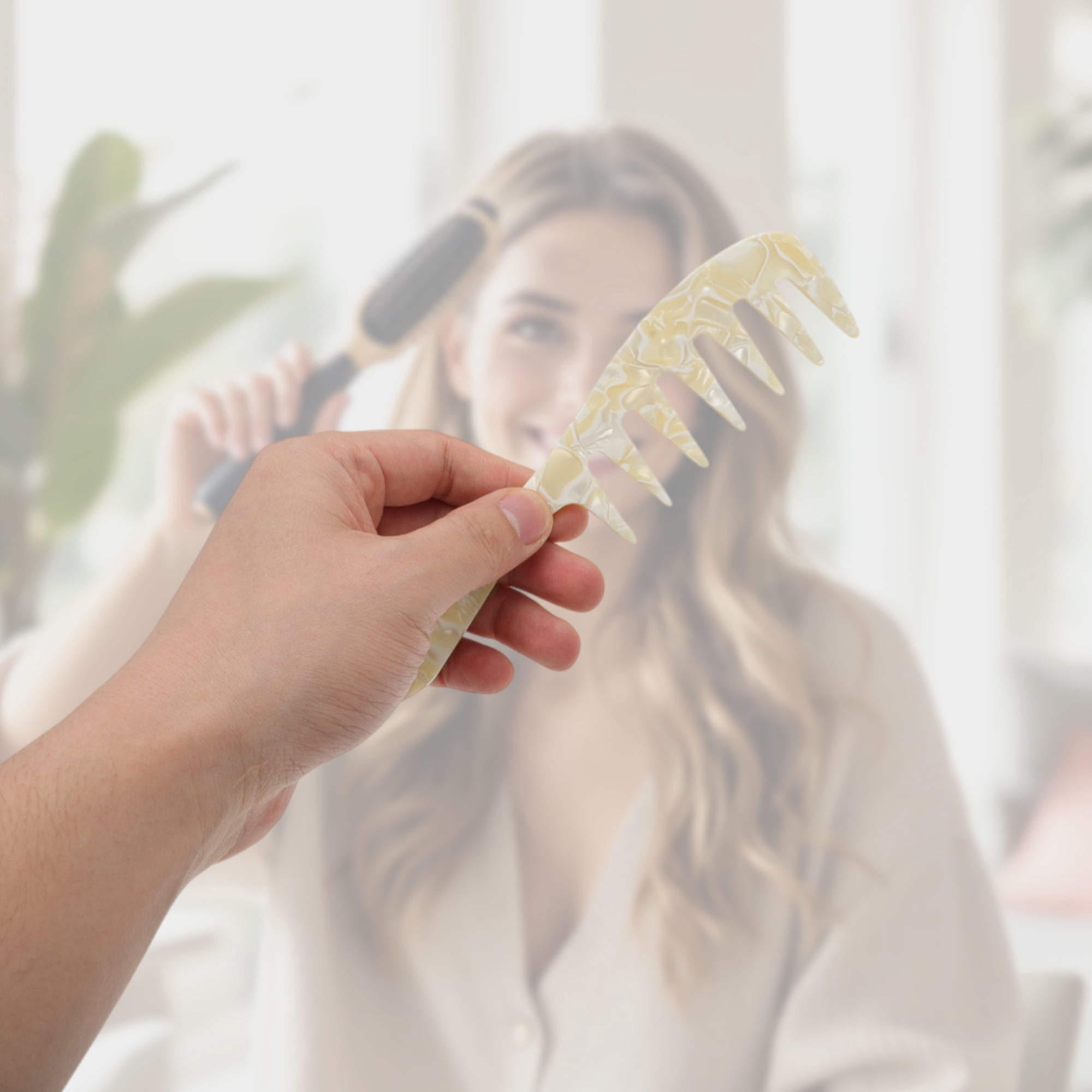 Unique Bargains 1 Pc Durable Long Handle Wide Tooth Comb for All Hair Types Care Yellow