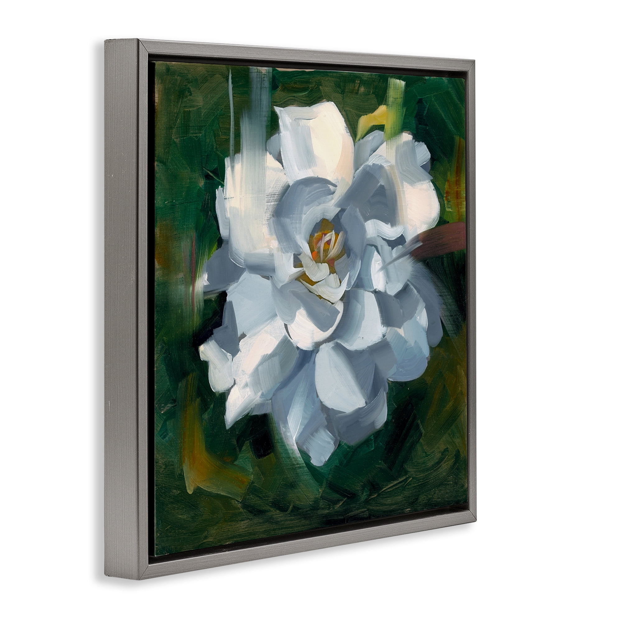 Stupell Industries Paint Streaked Flower Botanical & Floral Painting Gray Floater Framed Art Print Wall Art, 25 x 25