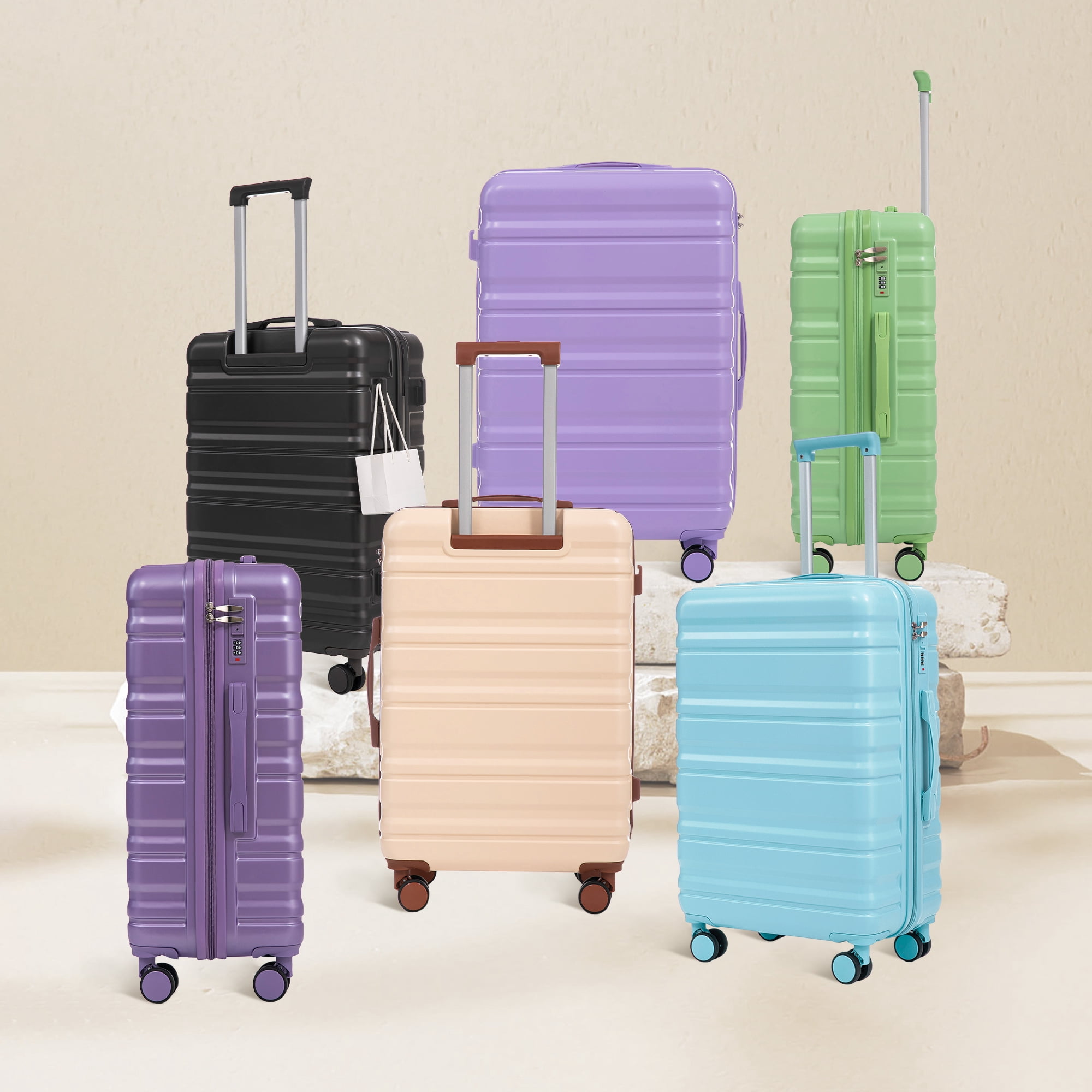 20"/24"/28" 3 pcs/set in ABS Spinner Wheel Luggage, Carry on Suitcase, Matching Color, Combination Lock (Purple)