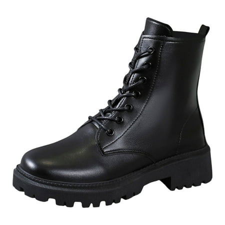 

Womens Short Booties Ladies Leather Round Toe High Heel Solid Color Glossy Strap Mid Size Boots Ankle Boots Short Boots