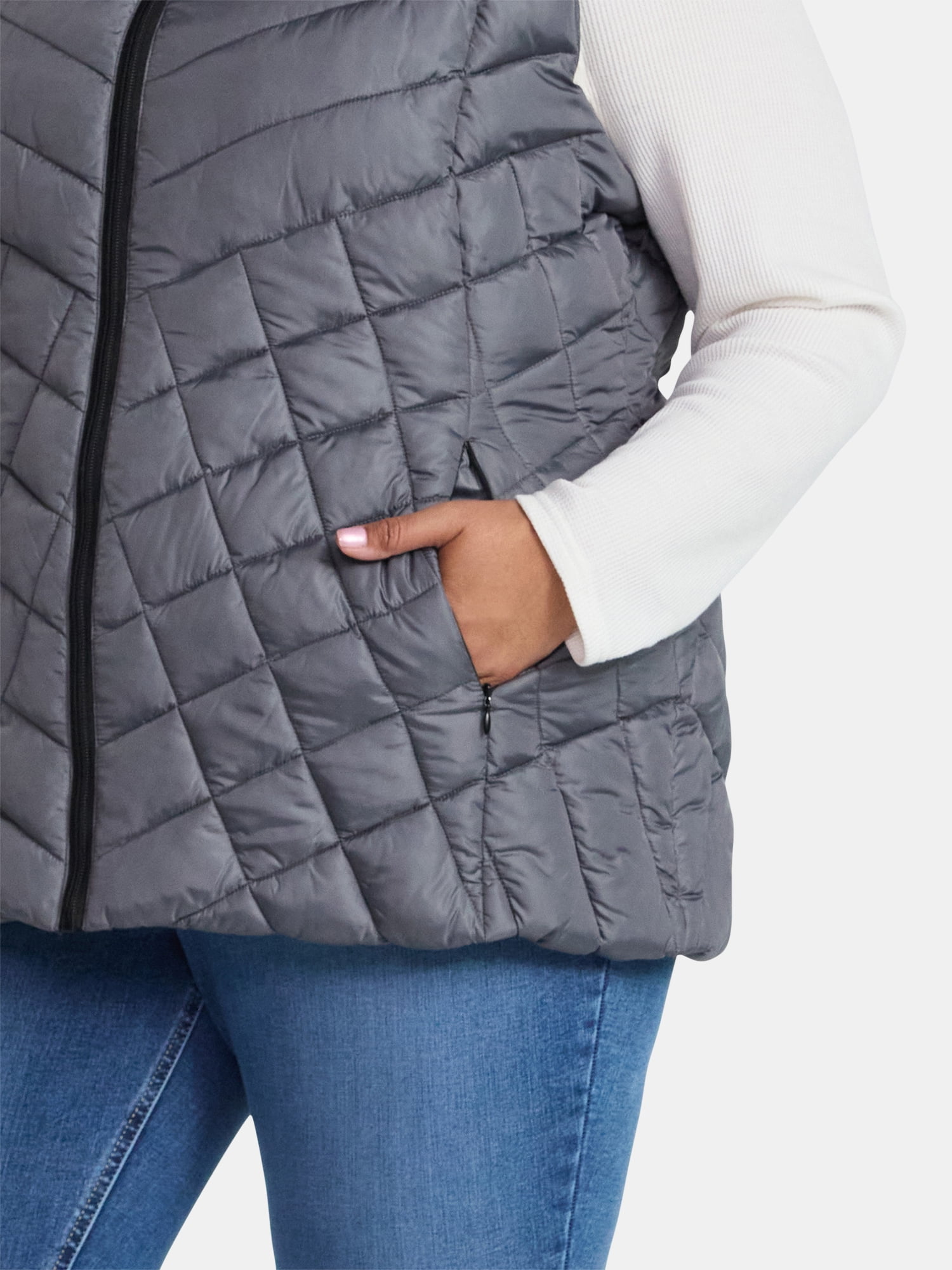 Big Chill Women's and Women's Plus Chevron Quilted Puffer Vest, Midweight, Sizes S-3X