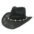 thumbnail image 3 of FEIFLY Solid Color Women Men Summer Western Cowboy Hat Shapeable Straw Caps Hollowed Out Sun Hats Fashionable Wear, 3 of 3