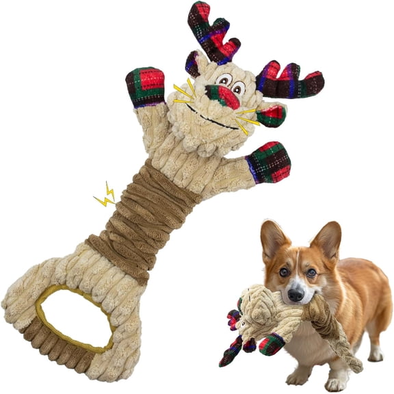 Aollywin Christmas Dog Toys Squeaky Interactive Puppy Teething Chew Toy Deer Shape with Crinkle Sound Paper Tail Stuffed PP Cotton,Keep Them Busy, for Large Medium Small Breeds Indoor Play