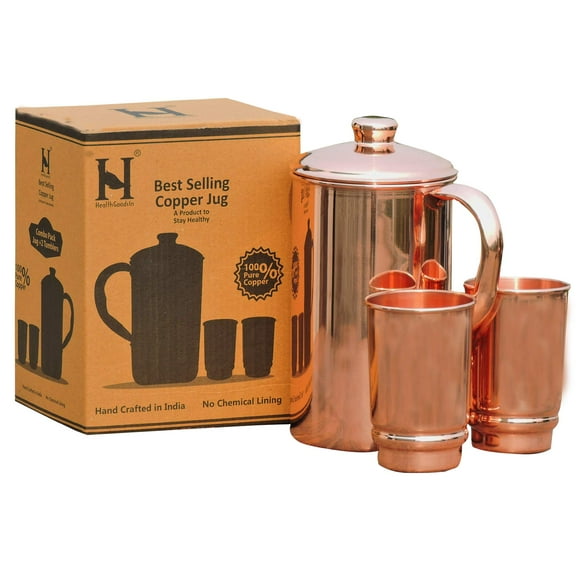 Jarra de agua de cobre y 2 vasos HealthGoods en cobre puro