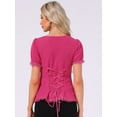thumbnail image 3 of DARING DIVA Sweetheart Neck Puff Sleeve Lace-up Blouse L Hot Pink, 3 of 6