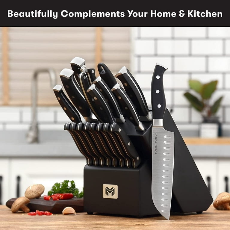 Marco Almond MA22 Kitchen Knife Sets, 19 Pieces Stainless Steel Hollow Handle Knife Block Set with Steak Knives,Chef Knife,Kitchen Knife Sharpener