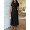 thumbnail image 4 of Women'S Crew Neck Dress Button Down Dresses Long Bodycon Knit Dress Black S, 4 of 7