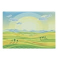thumbnail image 1 of Country Cutting Board, Sunny Rural Landscape with Rolling Hills Fields in Autumn Color Cartoon Art Print, Decorative Tempered Glass Cutting and Serving Board, Large Size, Yellow Green, by Ambesonne, 1 of 1