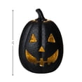 thumbnail image 3 of Halloween Black Pumpkin Lantern Tabletop Decoration, 9" Handmade Resin Pumpkin Lantern Candle Holder, Scary Carved Face, Holds Taper Candles, Indoor/Outdoor Decor, Spooky Black Finish, 3 of 7
