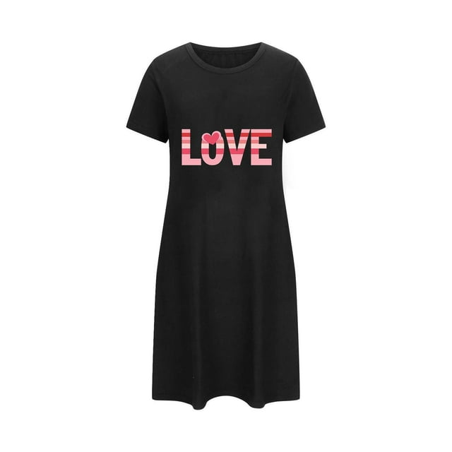 fheaev Chemises de Nuit pour Femmes Grande Taille Imprimé de la Saint-Valentin Chemise de Nuit Manches Courtes Col Rond Courte Robes de Maison pour Dormir Robe à Imprimé Floral