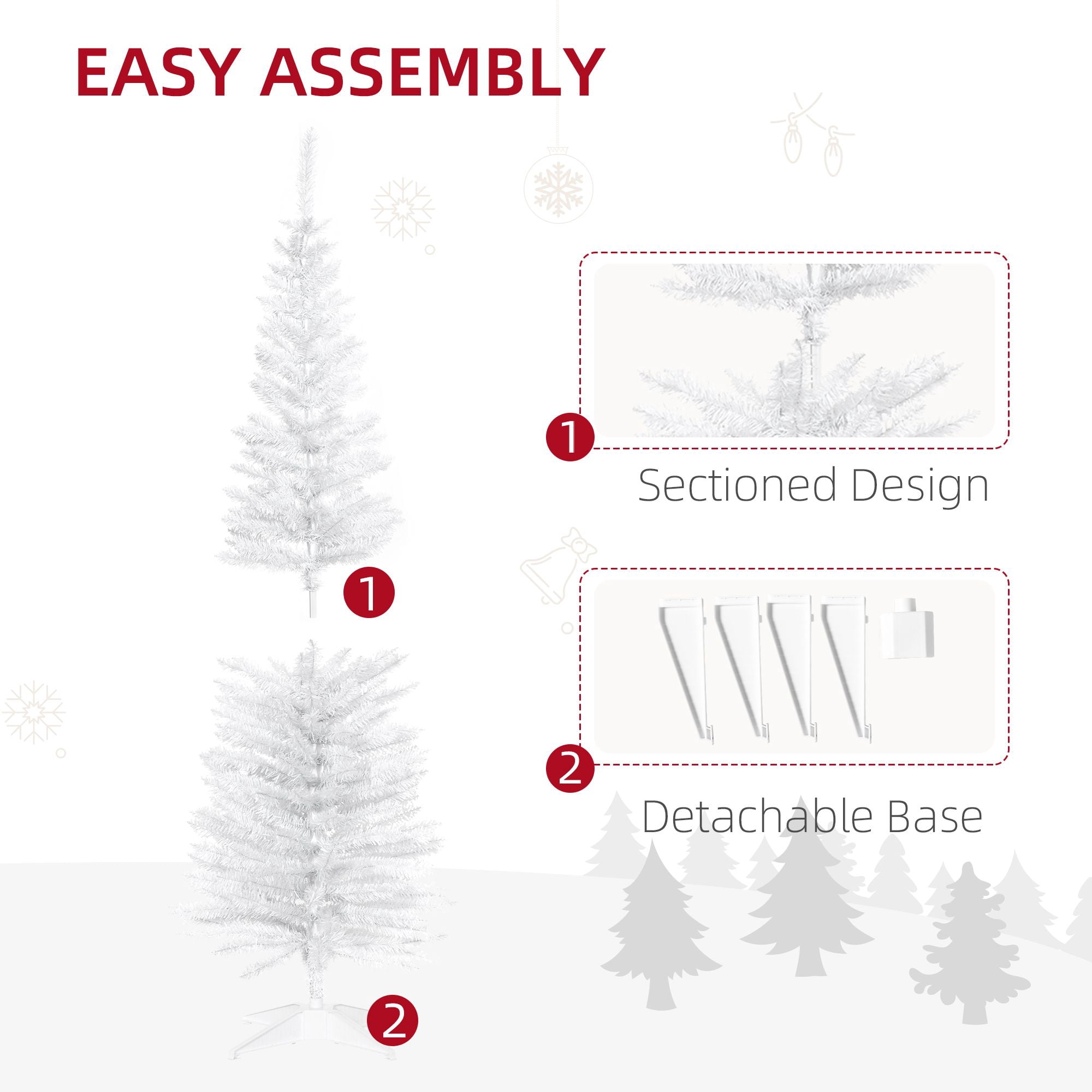 5 ft Artificial Pencil Christmas Tree, Slim Unlit Xmas Tree with 294 Branch Tips and Plastic Stand for Small Spaces and Apartments