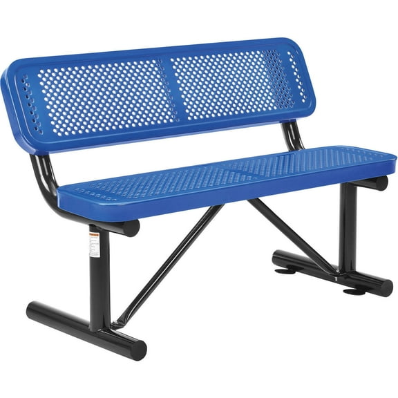 Global Industrial 4' Outdoor Steel Bench w/ Backrest Perforated Metal Blue