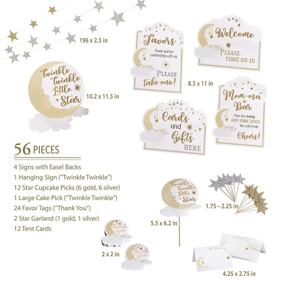 Lillian Rose Twinkle Little Star Baby Shower Decor Set, Gold