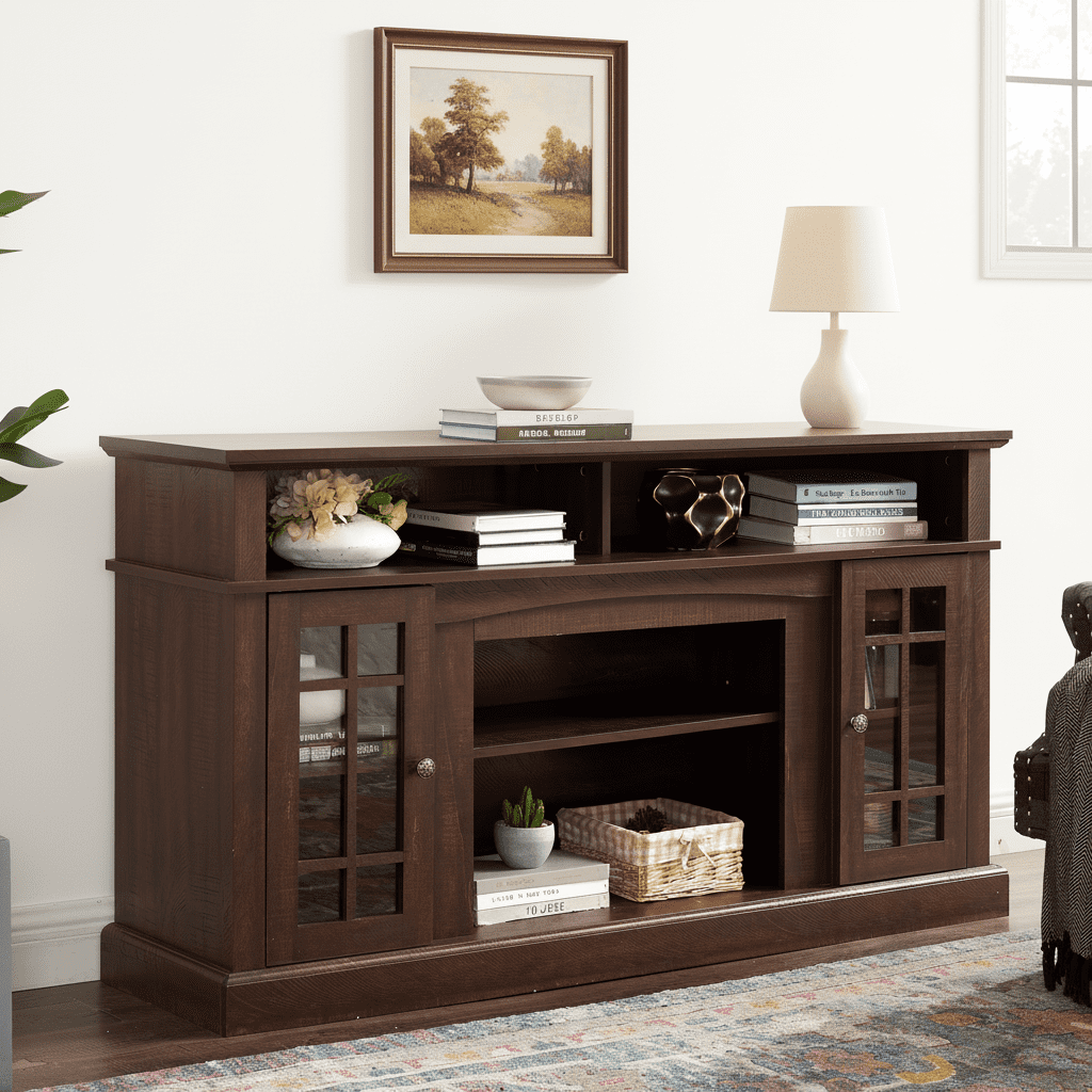 LegaHome Farmhouse TV Stand for 65 Inch TV, Wooden TV Cabinet with Open and Closed Storage Space, Media Console Table Entertainment Center for Living Room, Espresso