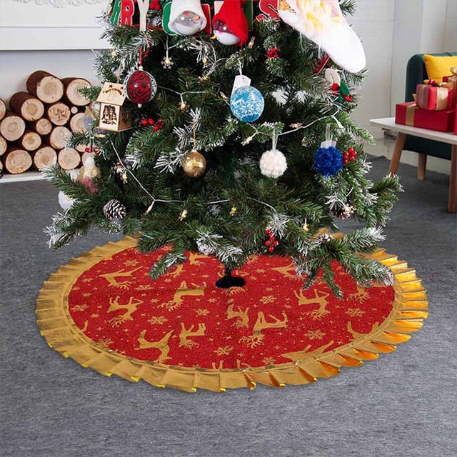 Christmas Tree Skirt 36-48In | Multicolor Polyester Fabric | Reusable Holiday Tree Mat with Snowman Snowflake Design | Festive Xmas Decoration for Home Office Party Gift
