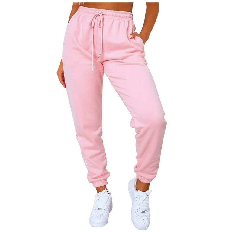Womens Sweatpants Comfy High Waisted Workout Lounge Joggers Pants With Pockets Pink M Walmart