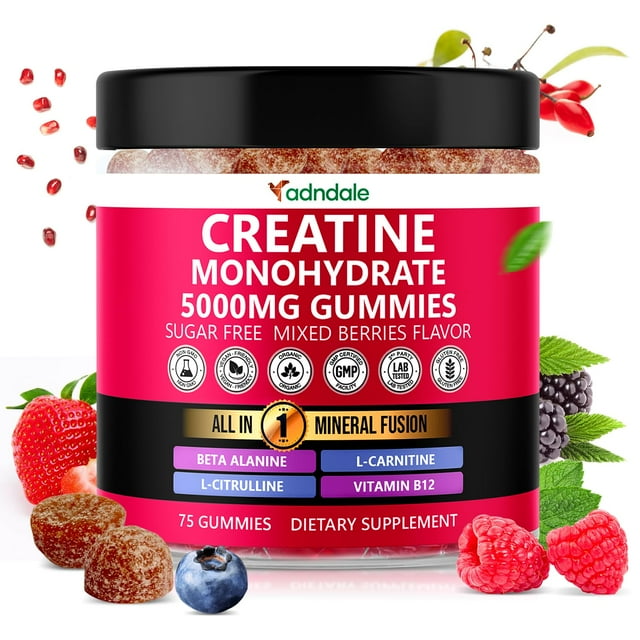 Gomitas de monohidrato de creatina Adndale 5000 mg con vitamina B12 75 veganas