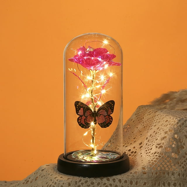 LSLJS Valentine's Day Rose Gift for Women, Colorful Rose Luminous Flower Glass Cover, Gift for Women, Mom, Valentine's Day, Anniversary, Birthday, Simulated Rose