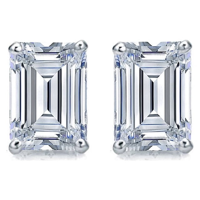 JeenMata Pendientes Minimalistas con Solitario de Diamantes de Talla Esmeralda de 0,5 Quilates Bañados en Oro Blanco de 18 K sobre Plata