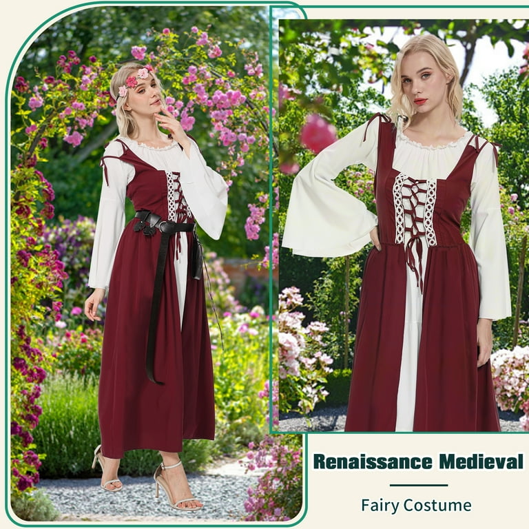 MYATED Renaissance Medieval Women's Dress Women Renaissance Victorian  Costume Outfit Irish Dress Halloween Costume for Women,Green,S