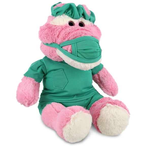 DolliBu Sitting Pink Alligator Doctor Plush Toy - Super Soft Alligator Doctor Stuffed Animal Dress Up with Cute Scrub Uniform and Cap Outfit - Doctor Toy Plush Gift - 10 Inches