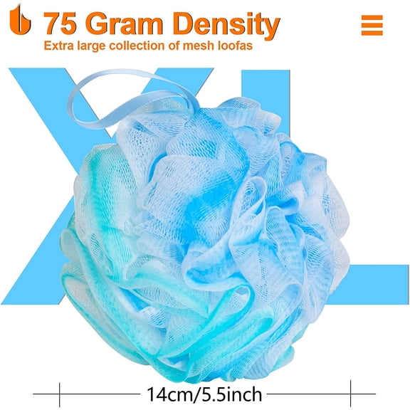 Shower Bath Sponge XL 75g Soft Shower Loofahs Balls for Body Wash Men Women Bathroom Accessories, 1 Pack, Green-Blue