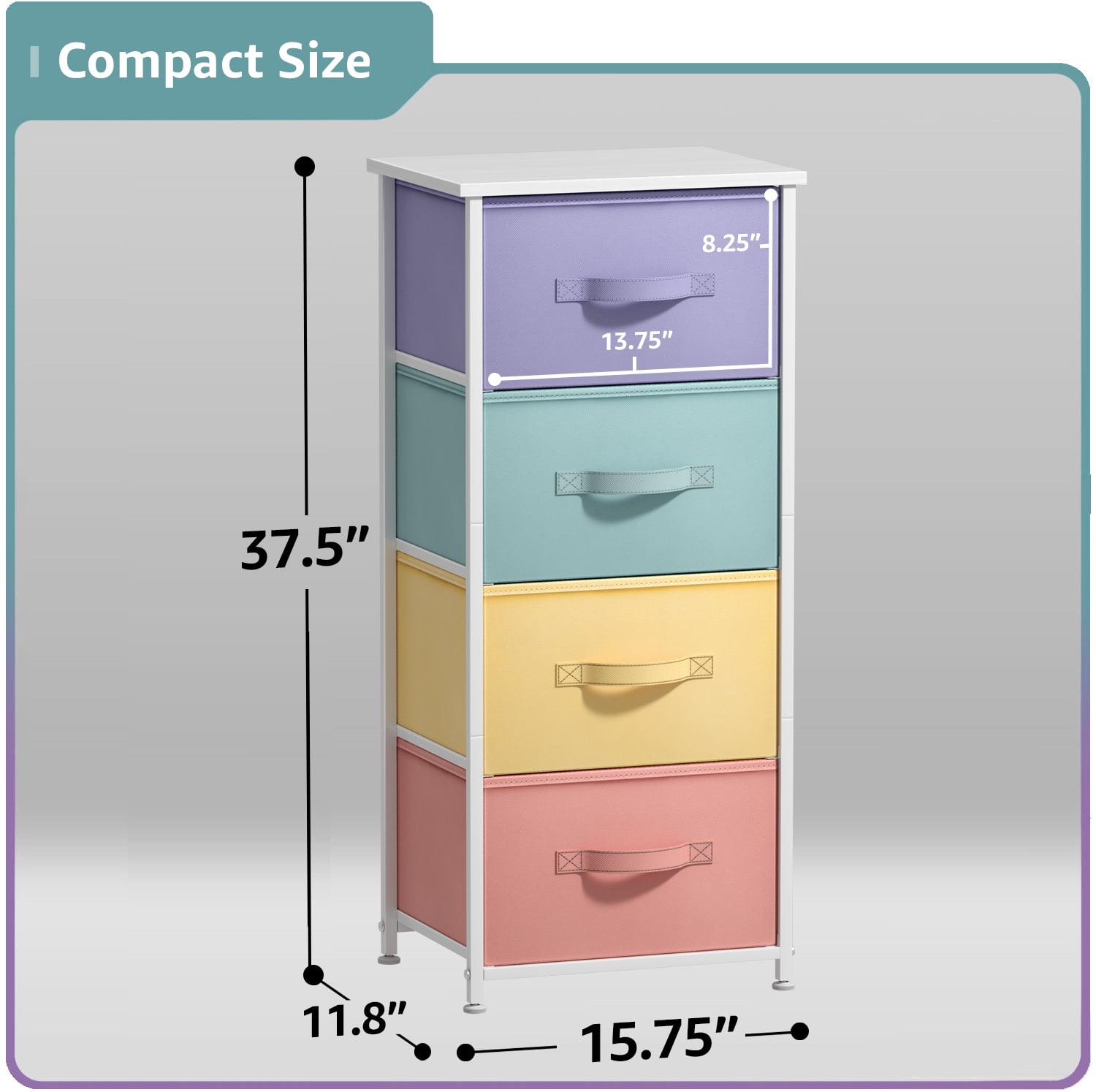 Sorbus 4-Drawer Nightstand, Bedside Table with Steel Frame, Wood Top, Multi Pastel