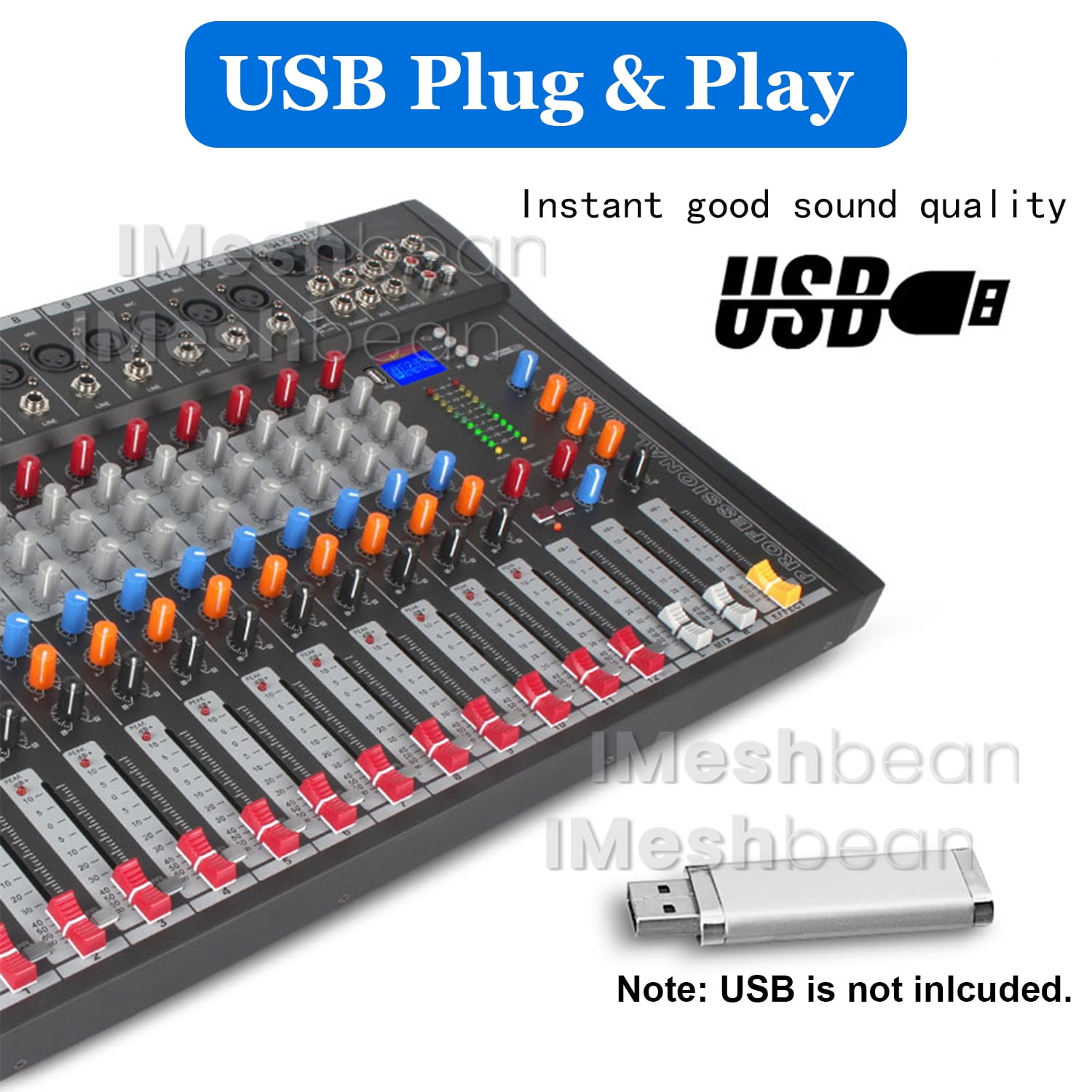 iMeshbean Professional Audio Mixer Sound Board Console, 16 Channel Studio Audio Mixer, USB Live Studio Audio Mixing Power Mixing Amplifier Studio Audio DJ KTV Mixing Console USB Slot