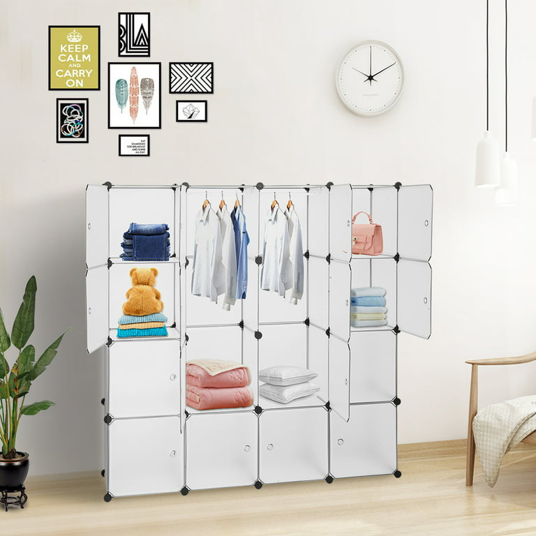 16-Cube DIY Plastic Closet Cabinet, Urhomepro Cube Storage Organizer, Separate Storages Plastic Storage Drawers, Modular Book Shelf Cube Shelf