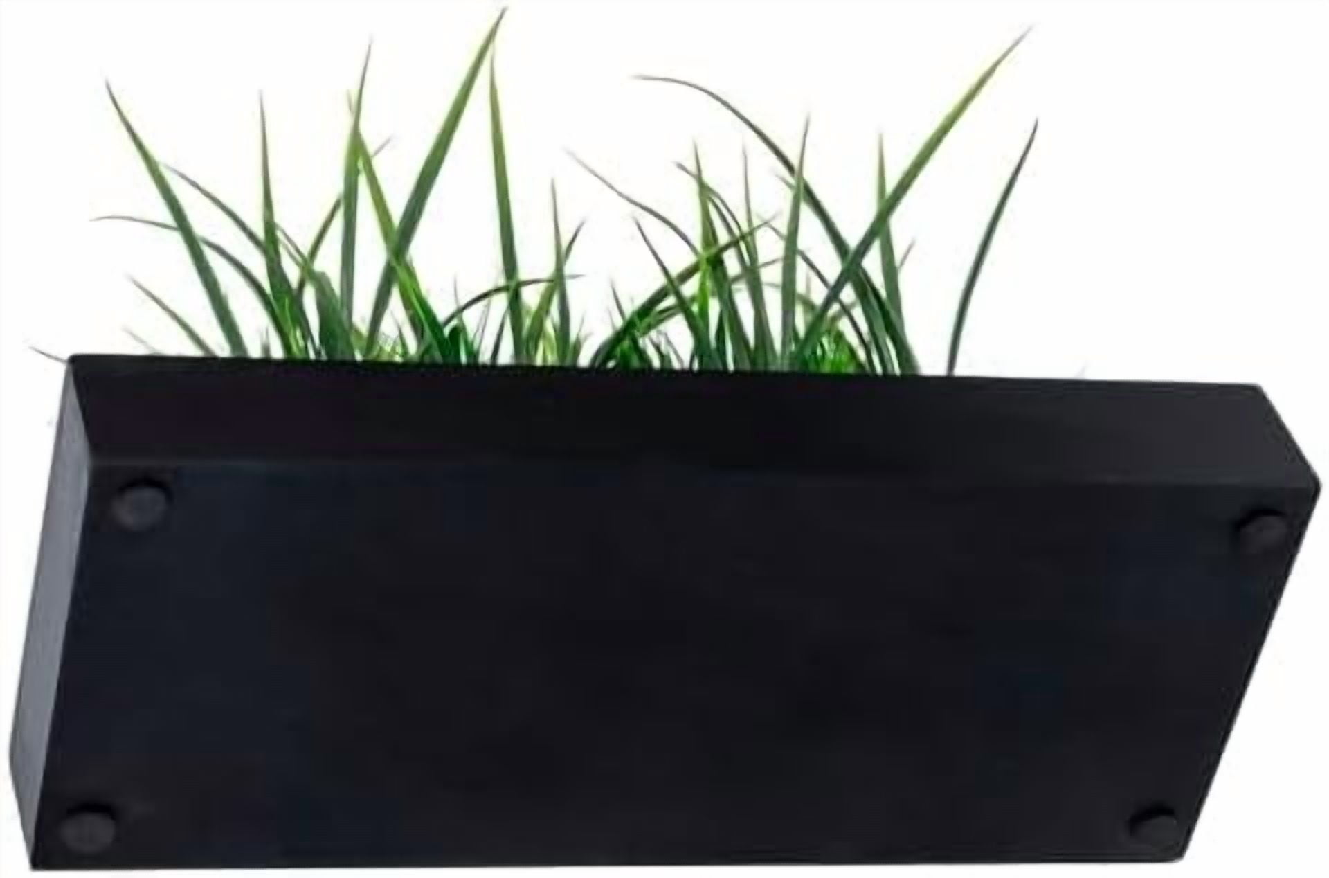 Large Artificial Green Grass Plants Potted in 14-Inch Matte Black Wood Decorative Planter, Tabletop Faux Greenery in Wooden Rectangular Pot Centerpiece Décor